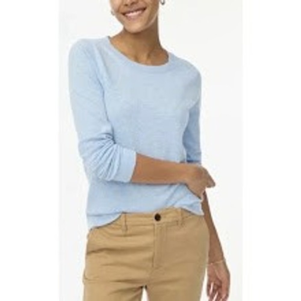 J.Crew Teddie Sweater Womens Small Light Blue Cotton Crewneck Knit CF165 NWT